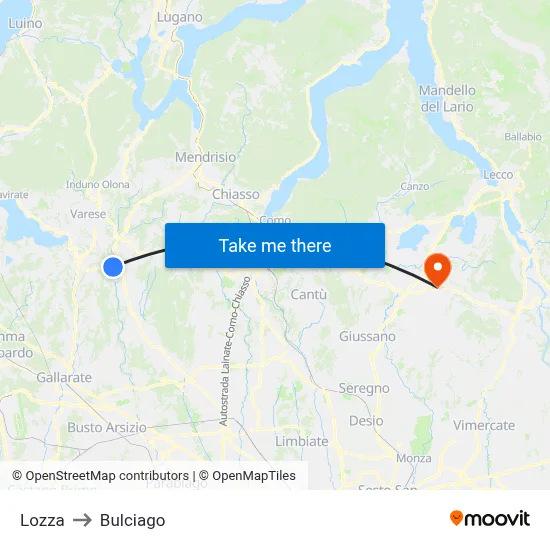 Lozza to Bulciago map