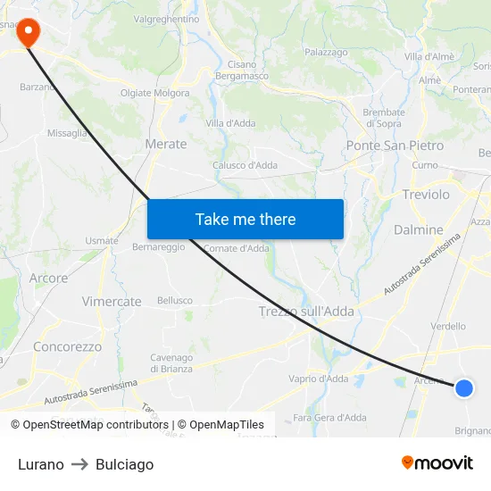 Lurano to Bulciago map