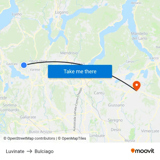 Luvinate to Bulciago map