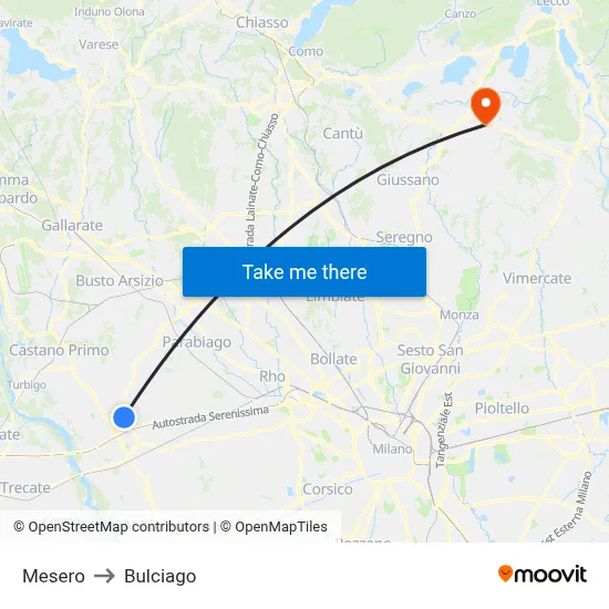 Mesero to Bulciago map