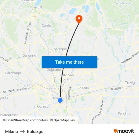 Milan to Bulciago map