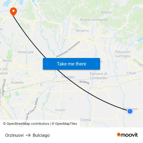 Orzinuovi to Bulciago map