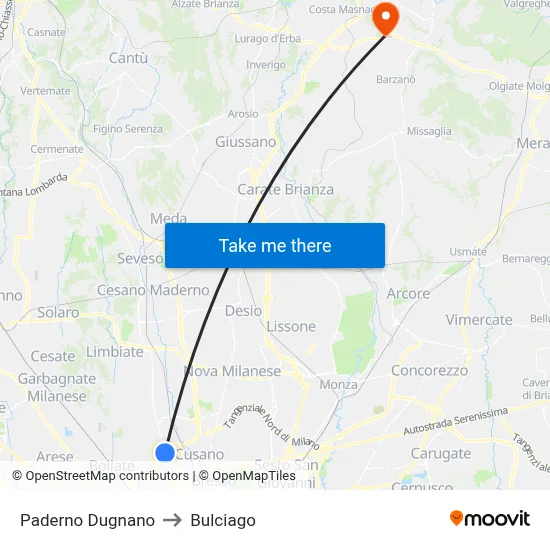 Paderno Dugnano to Bulciago map