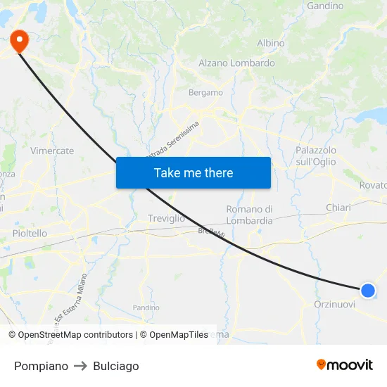 Pompiano to Bulciago map