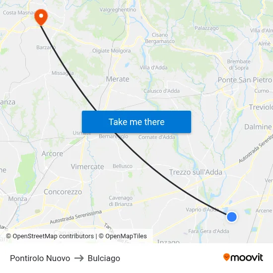 Pontirolo Nuovo to Bulciago map
