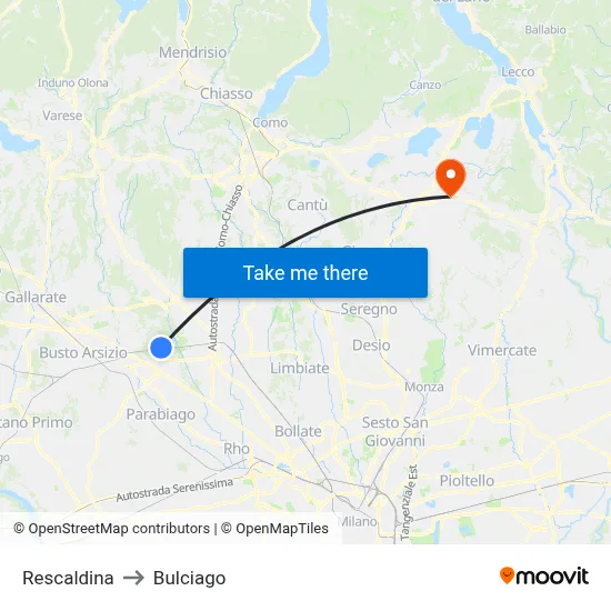 Rescaldina to Bulciago map
