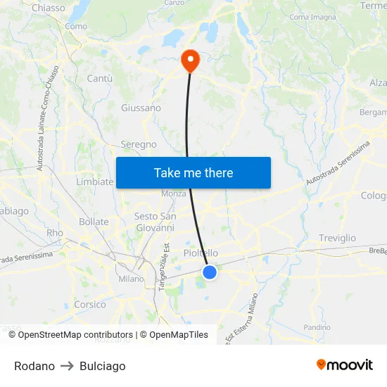Rodano to Bulciago map