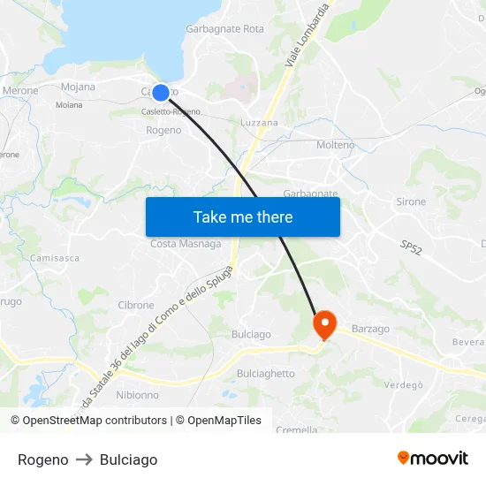 Rogeno to Bulciago map