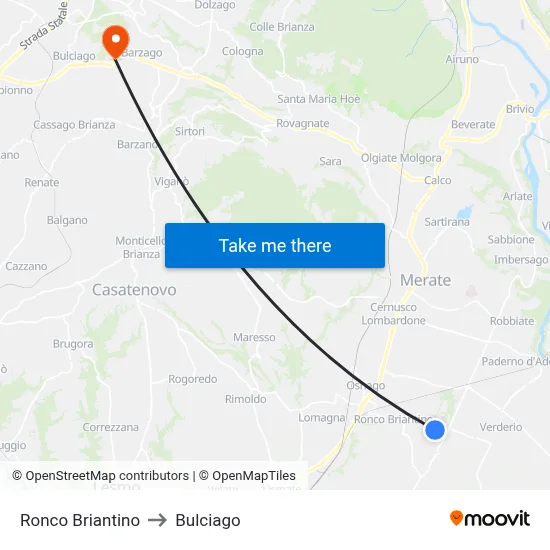 Ronco Briantino to Bulciago map