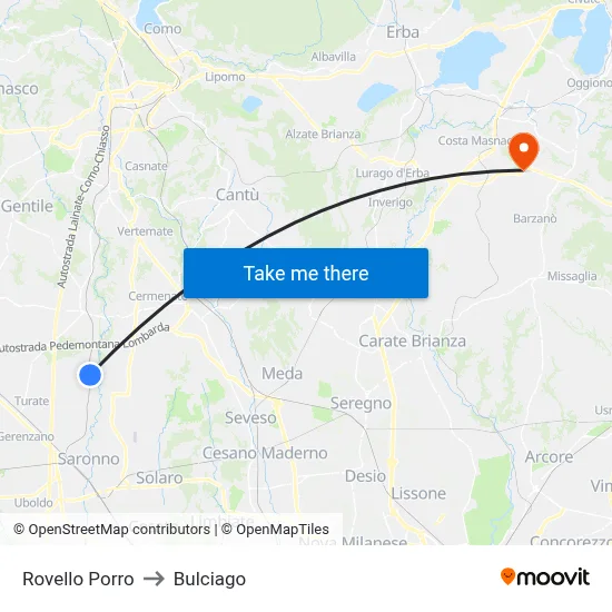 Rovello Porro to Bulciago map