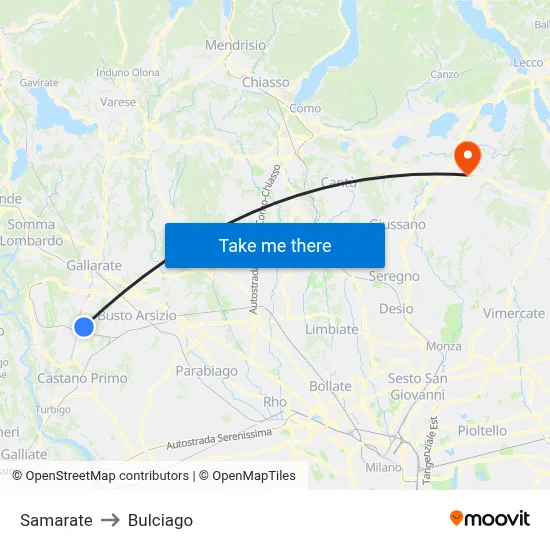 Samarate to Bulciago map