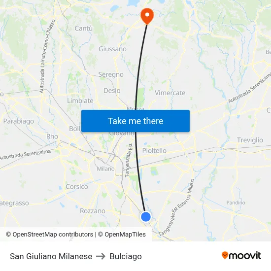 San Giuliano Milanese to Bulciago map