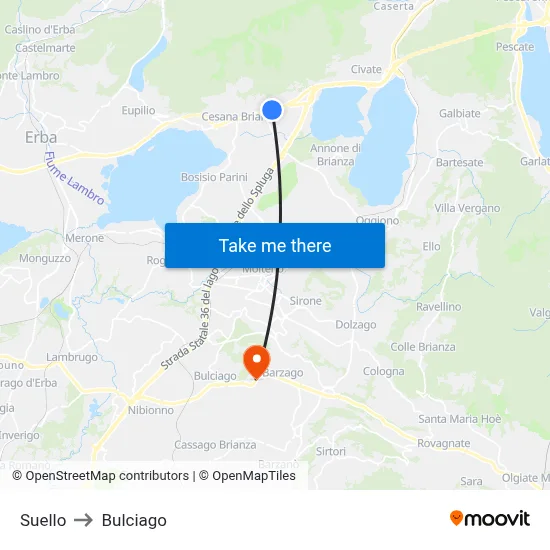 Suello to Bulciago map