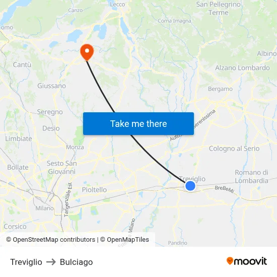 Treviglio to Bulciago map