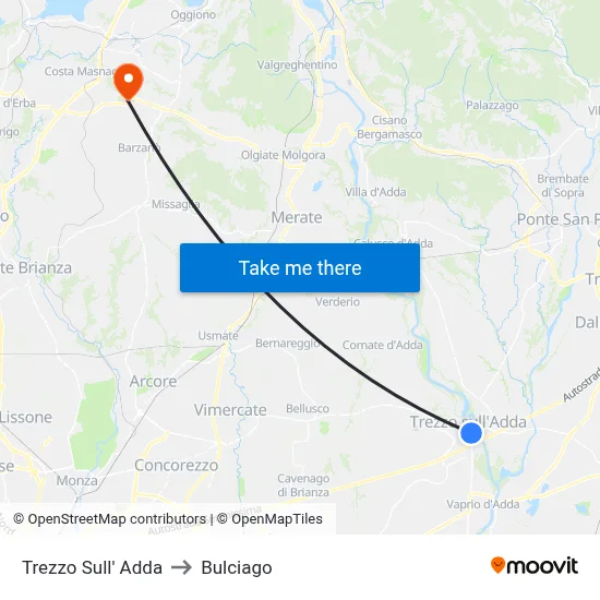 Trezzo Sull' Adda to Bulciago map