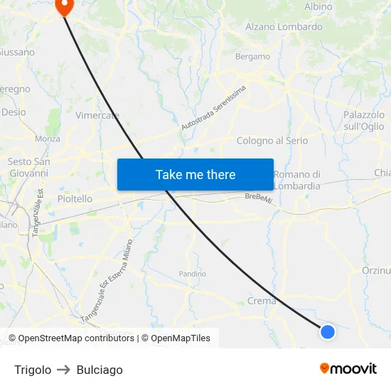 Trigolo to Bulciago map