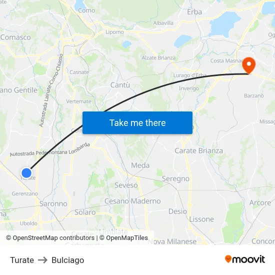 Turate to Bulciago map