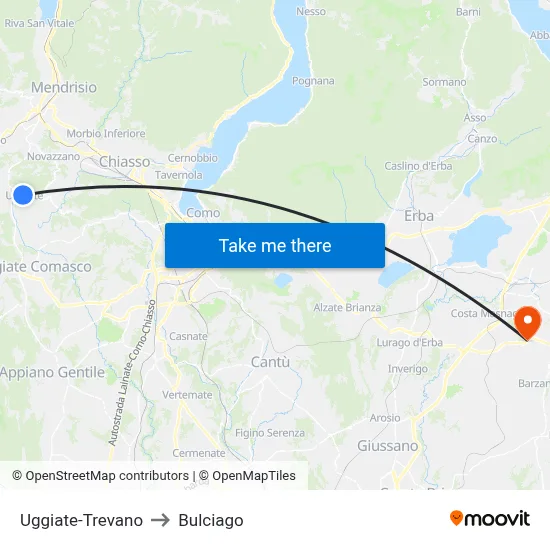 Uggiate-Trevano to Bulciago map
