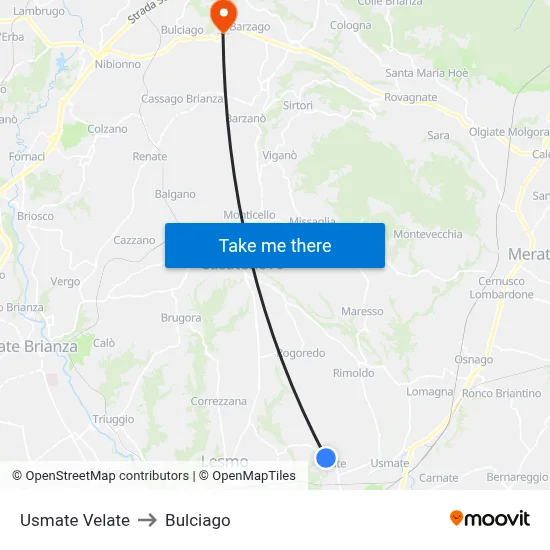 Usmate Velate to Bulciago map