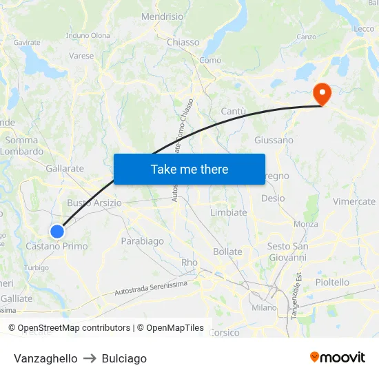 Vanzaghello to Bulciago map