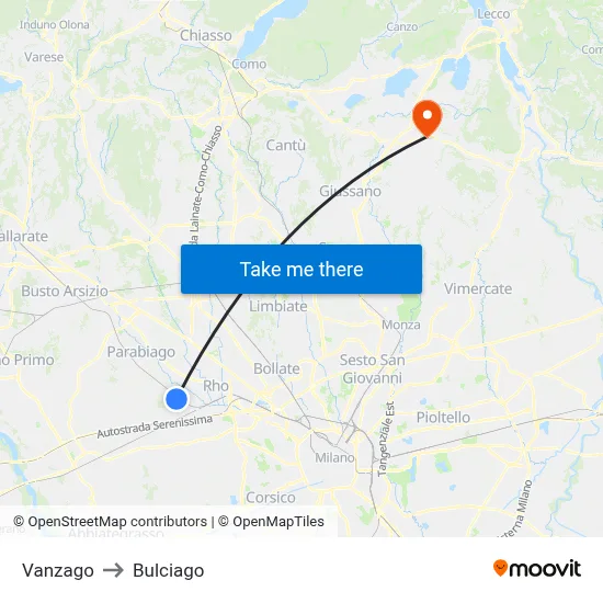 Vanzago to Bulciago map