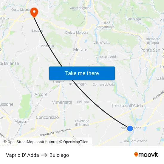 Vaprio d'Adda to Bulciago map