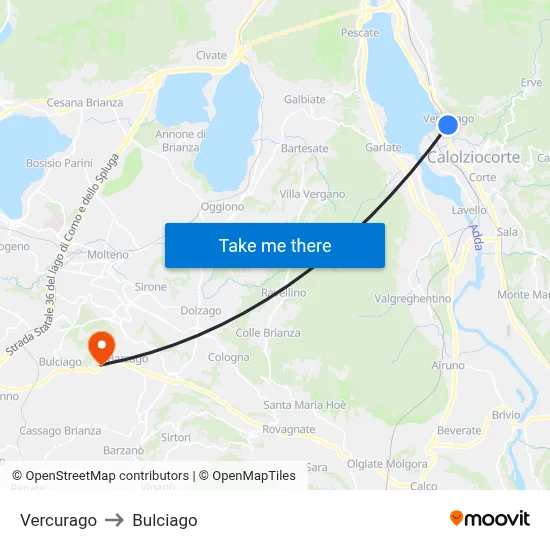 Vercurago to Bulciago map