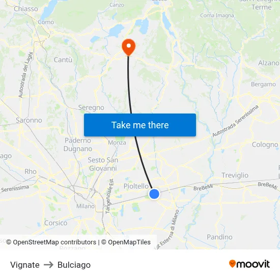 Vignate to Bulciago map