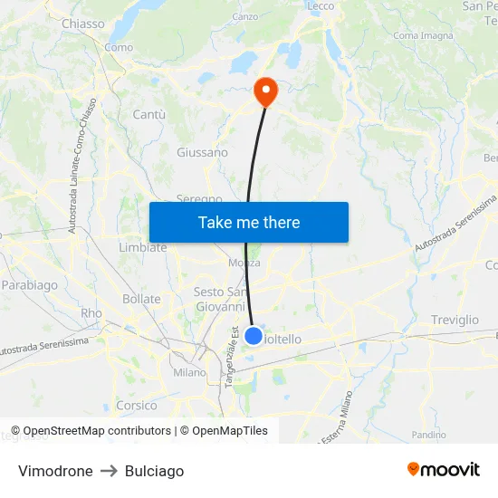 Vimodrone to Bulciago map