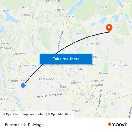 Buscate to Bulciago map