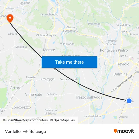 Verdello to Bulciago map