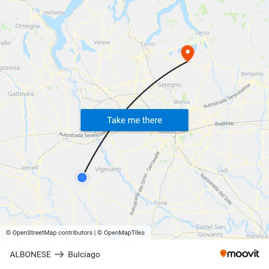 Albonese to Bulciago map