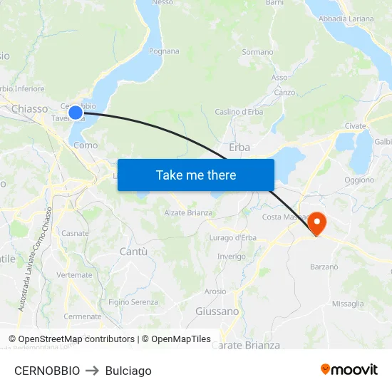 Cernobbio to Bulciago map