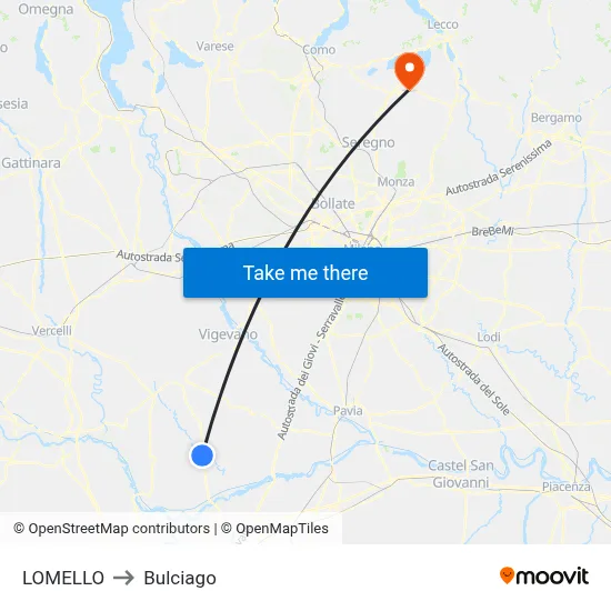Lomello to Bulciago map