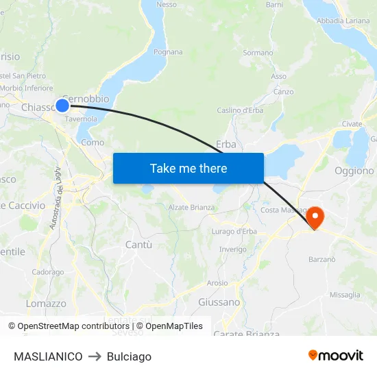 Maslianico to Bulciago map