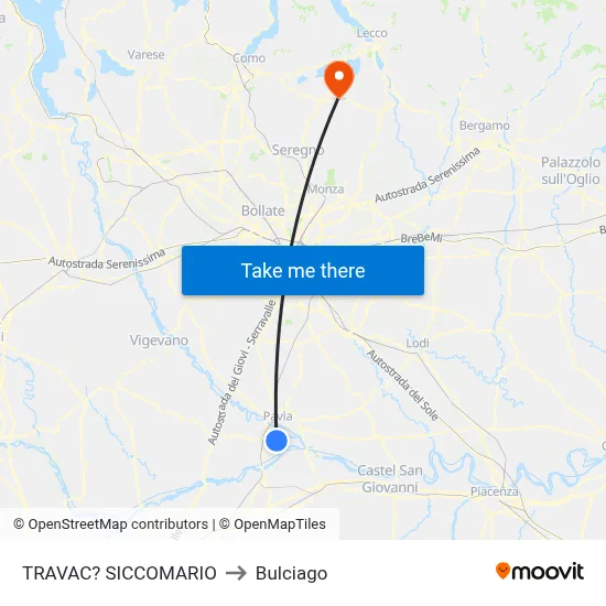 Travacò Siccomario to Bulciago map
