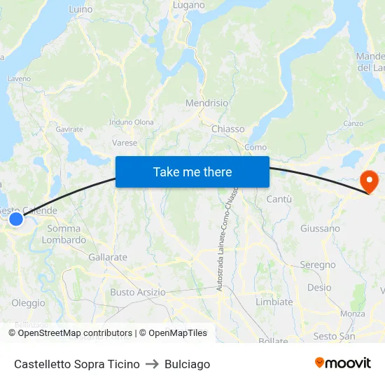 Castelletto Sopra Ticino to Bulciago map
