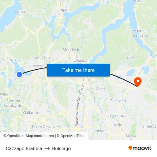 Cazzago Brabbia to Bulciago map