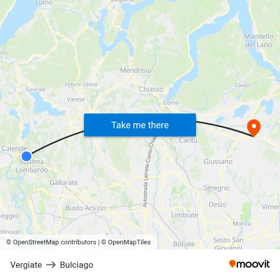Vergiate to Bulciago map