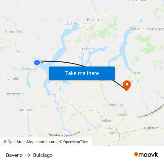 Baveno to Bulciago map