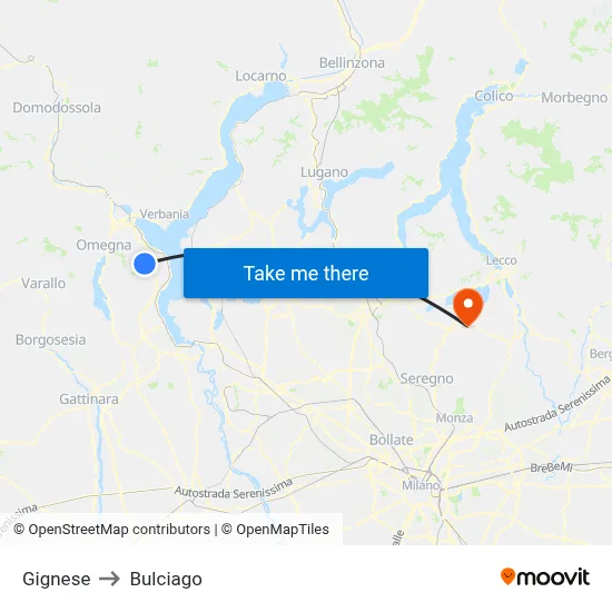 Gignese to Bulciago map