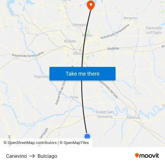 Canevino to Bulciago map