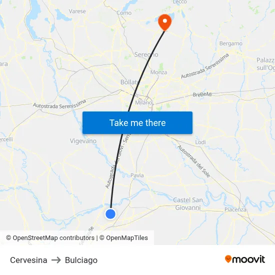 Cervesina to Bulciago map