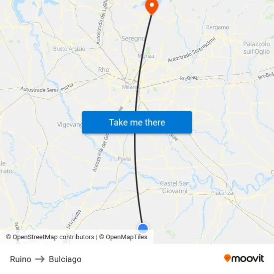 Ruino to Bulciago map