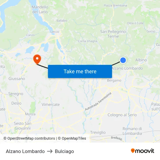 Alzano Lombardo to Bulciago map