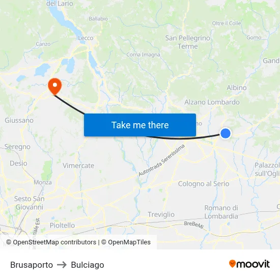 Brusaporto to Bulciago map