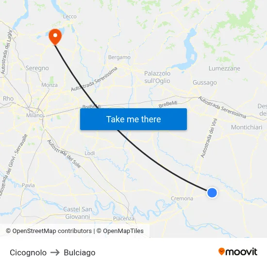 Cicognolo to Bulciago map