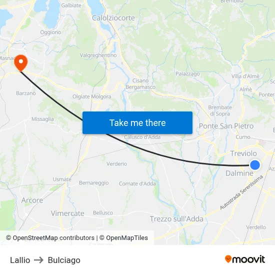 Lallio to Bulciago map