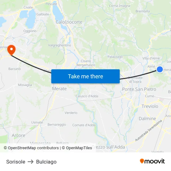 Sorisole to Bulciago map