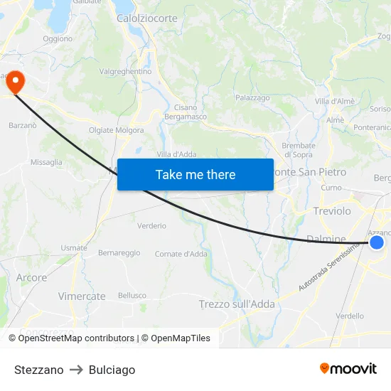 Stezzano to Bulciago map